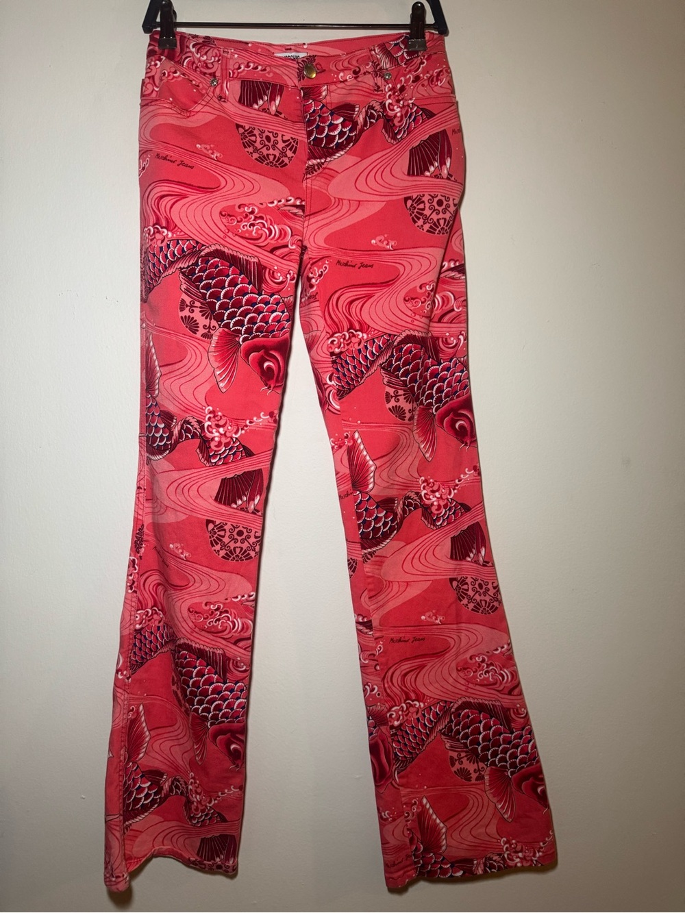 Moschino Jeans koi Fish Coral Pink Wave-Print Pants